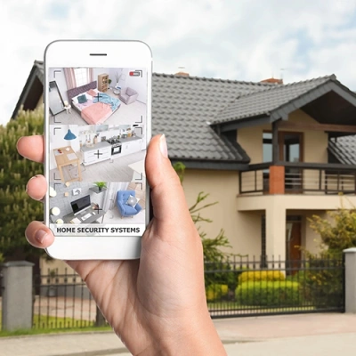Elizabethtown vivint phone display of cctv live feed in front of a house